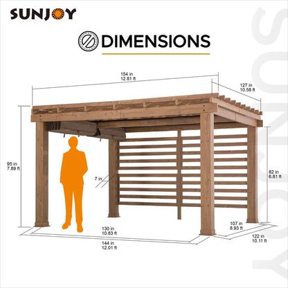 Summercove 13 Ft. X 11 Ft. Metal Pergola with Adjustable Canopy for Garden Shade